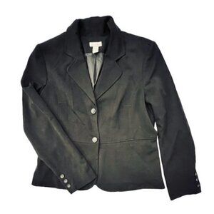 Charter Club Women's Blazer Size 14 Black 2‎ Button Front Lined Business Dressy